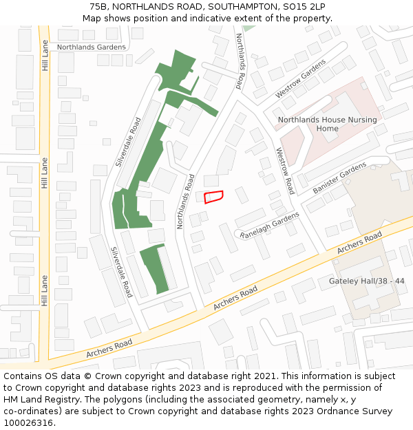 75B, NORTHLANDS ROAD, SOUTHAMPTON, SO15 2LP: Location map and indicative extent of plot