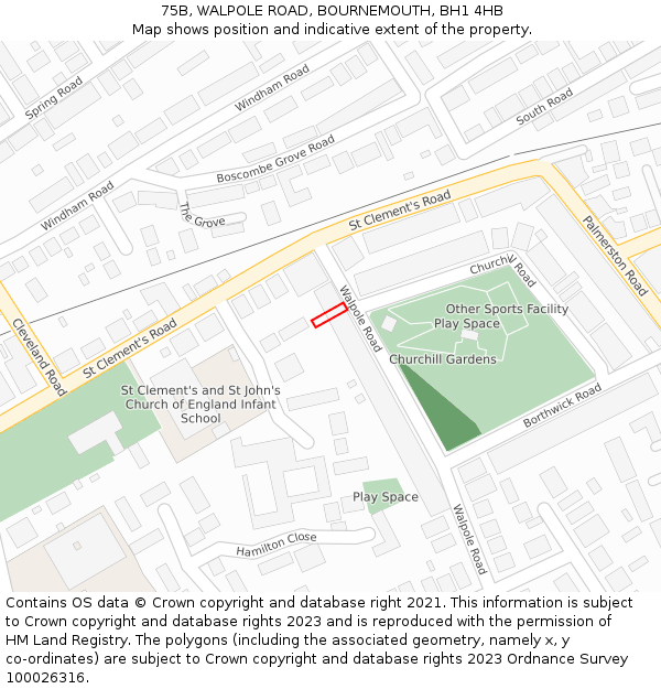 75B, WALPOLE ROAD, BOURNEMOUTH, BH1 4HB: Location map and indicative extent of plot