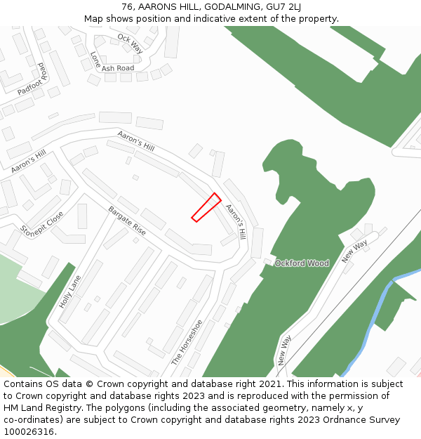 76, AARONS HILL, GODALMING, GU7 2LJ: Location map and indicative extent of plot