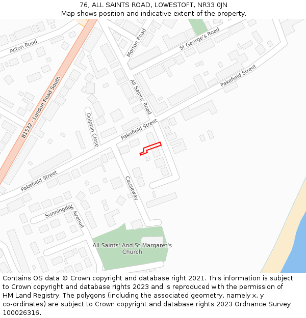 76, ALL SAINTS ROAD, LOWESTOFT, NR33 0JN: Location map and indicative extent of plot