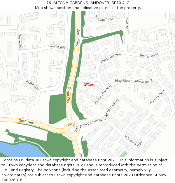 76, ALTONA GARDENS, ANDOVER, SP10 4LG: Location map and indicative extent of plot