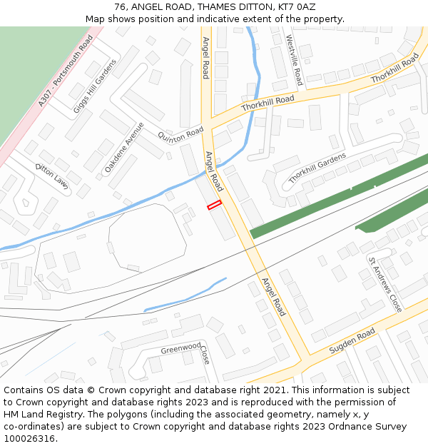 76, ANGEL ROAD, THAMES DITTON, KT7 0AZ: Location map and indicative extent of plot