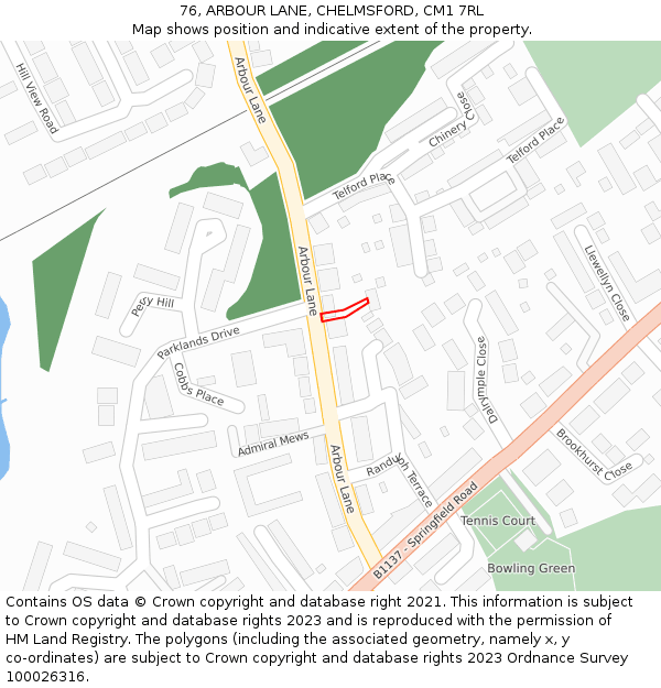 76, ARBOUR LANE, CHELMSFORD, CM1 7RL: Location map and indicative extent of plot