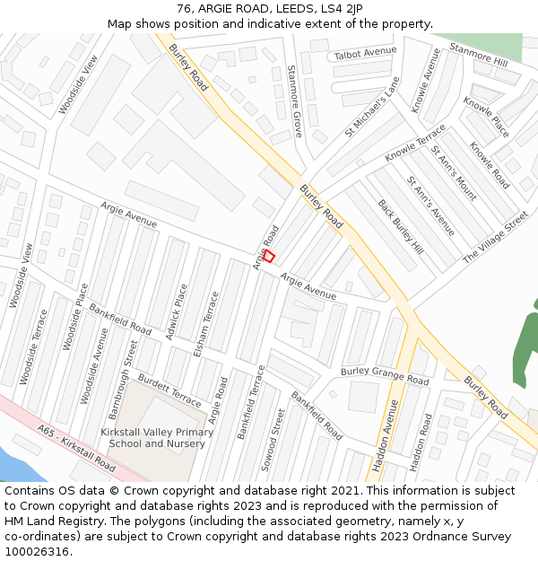 76, ARGIE ROAD, LEEDS, LS4 2JP: Location map and indicative extent of plot