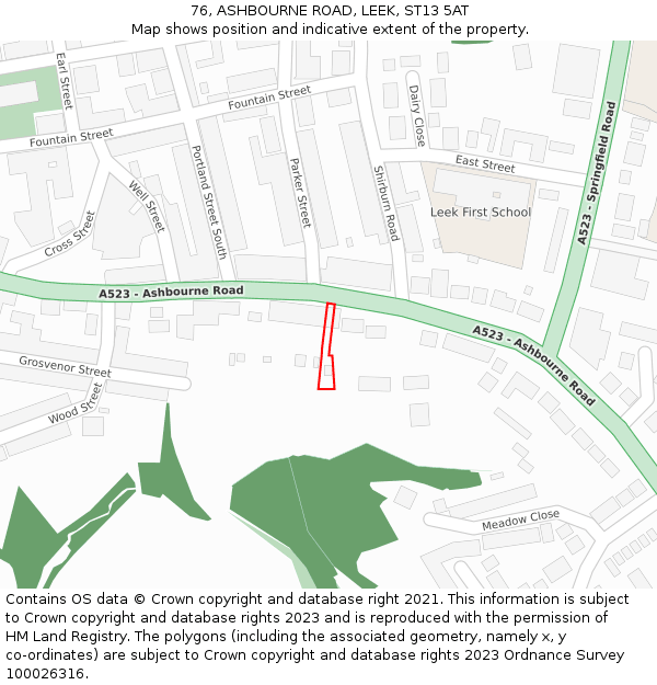 76, ASHBOURNE ROAD, LEEK, ST13 5AT: Location map and indicative extent of plot