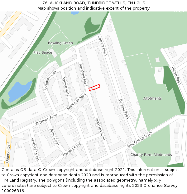 76, AUCKLAND ROAD, TUNBRIDGE WELLS, TN1 2HS: Location map and indicative extent of plot