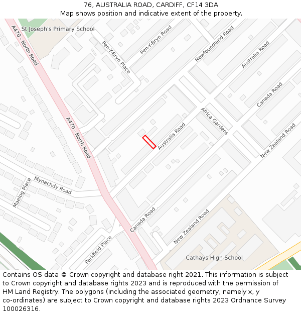 76, AUSTRALIA ROAD, CARDIFF, CF14 3DA: Location map and indicative extent of plot