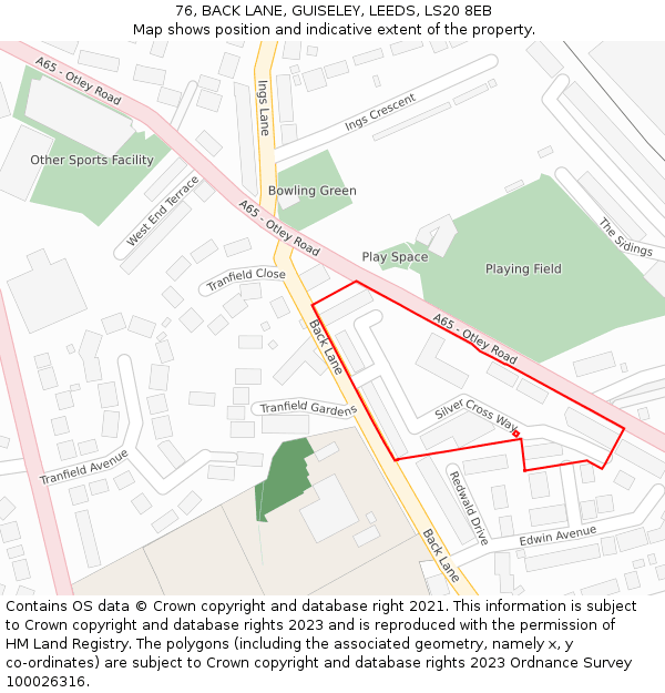 76, BACK LANE, GUISELEY, LEEDS, LS20 8EB: Location map and indicative extent of plot