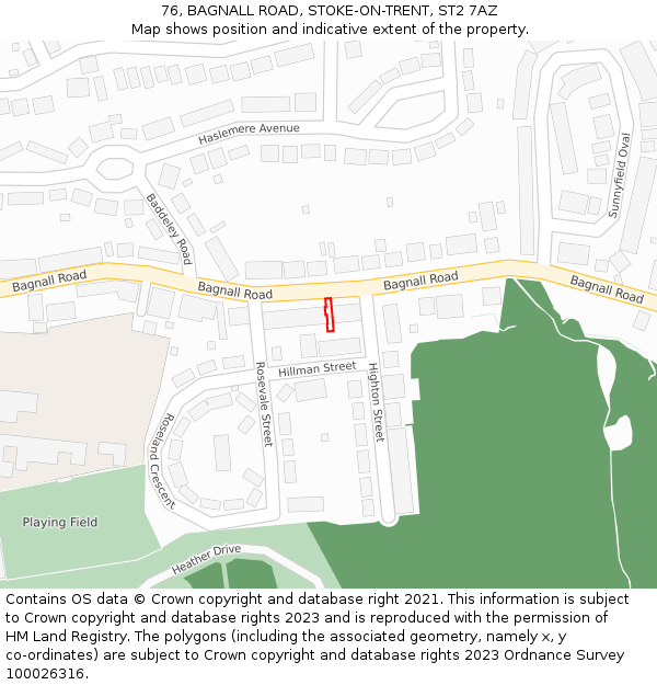 76, BAGNALL ROAD, STOKE-ON-TRENT, ST2 7AZ: Location map and indicative extent of plot