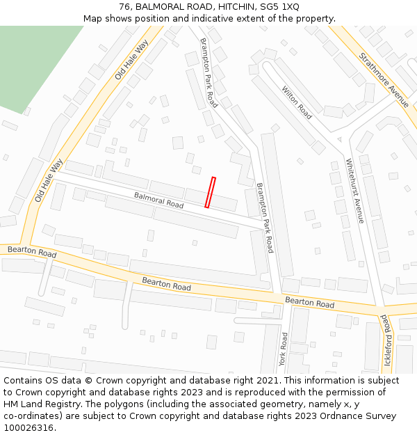 76, BALMORAL ROAD, HITCHIN, SG5 1XQ: Location map and indicative extent of plot