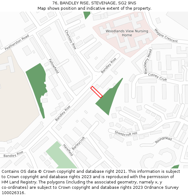 76, BANDLEY RISE, STEVENAGE, SG2 9NS: Location map and indicative extent of plot