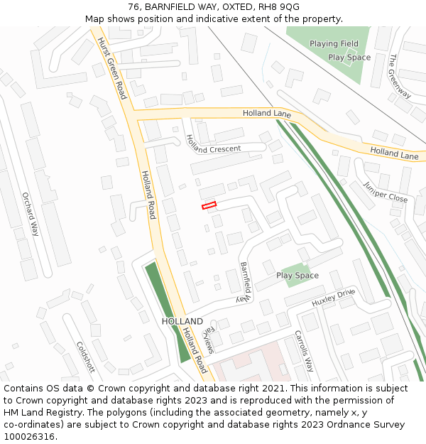 76, BARNFIELD WAY, OXTED, RH8 9QG: Location map and indicative extent of plot