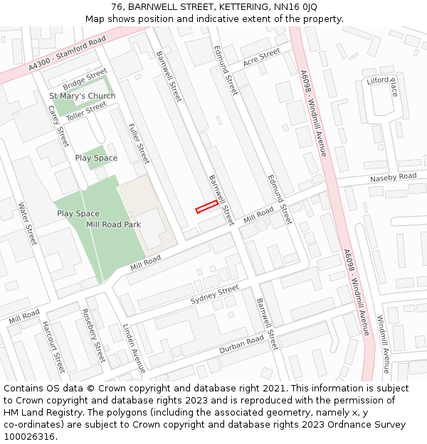 76, BARNWELL STREET, KETTERING, NN16 0JQ: Location map and indicative extent of plot