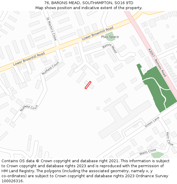 76, BARONS MEAD, SOUTHAMPTON, SO16 9TD: Location map and indicative extent of plot