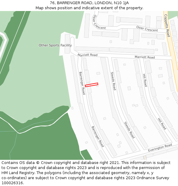 76, BARRENGER ROAD, LONDON, N10 1JA: Location map and indicative extent of plot