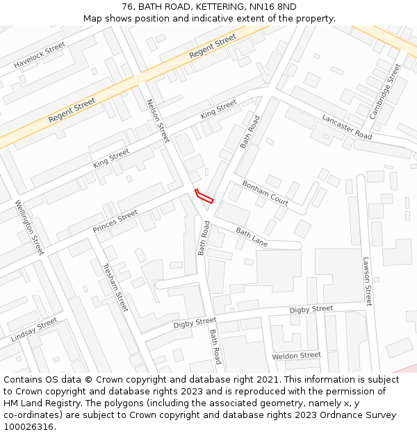 76, BATH ROAD, KETTERING, NN16 8ND: Location map and indicative extent of plot