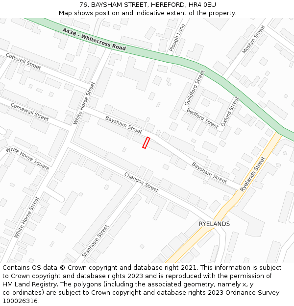 76, BAYSHAM STREET, HEREFORD, HR4 0EU: Location map and indicative extent of plot