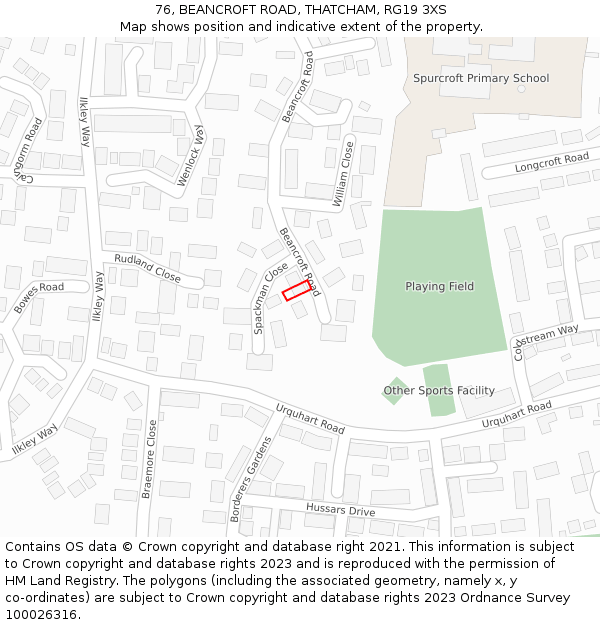 76, BEANCROFT ROAD, THATCHAM, RG19 3XS: Location map and indicative extent of plot