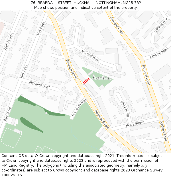 76, BEARDALL STREET, HUCKNALL, NOTTINGHAM, NG15 7RP: Location map and indicative extent of plot