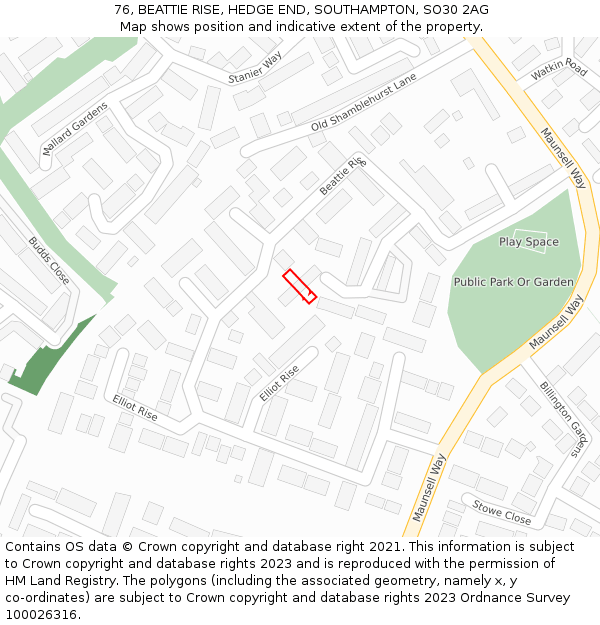 76, BEATTIE RISE, HEDGE END, SOUTHAMPTON, SO30 2AG: Location map and indicative extent of plot