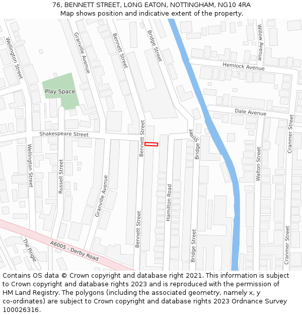 76, BENNETT STREET, LONG EATON, NOTTINGHAM, NG10 4RA: Location map and indicative extent of plot