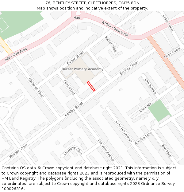 76, BENTLEY STREET, CLEETHORPES, DN35 8DN: Location map and indicative extent of plot