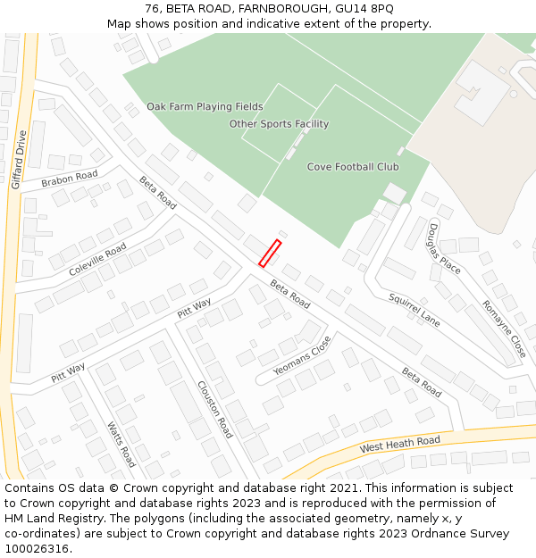 76, BETA ROAD, FARNBOROUGH, GU14 8PQ: Location map and indicative extent of plot