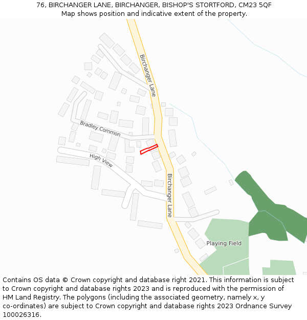 76, BIRCHANGER LANE, BIRCHANGER, BISHOP'S STORTFORD, CM23 5QF: Location map and indicative extent of plot