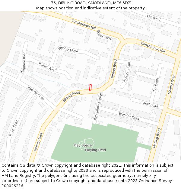 76, BIRLING ROAD, SNODLAND, ME6 5DZ: Location map and indicative extent of plot