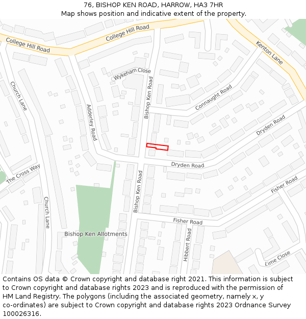 76, BISHOP KEN ROAD, HARROW, HA3 7HR: Location map and indicative extent of plot