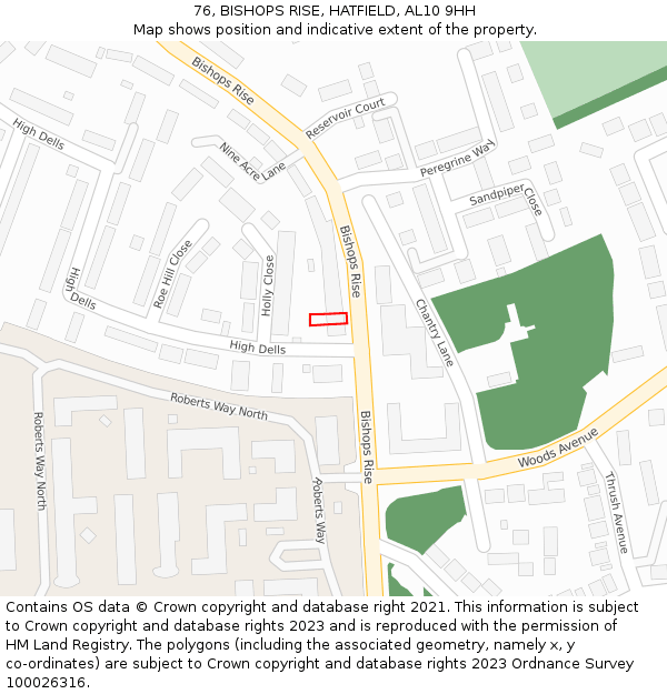 76, BISHOPS RISE, HATFIELD, AL10 9HH: Location map and indicative extent of plot
