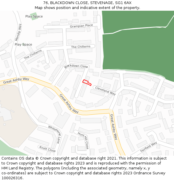 76, BLACKDOWN CLOSE, STEVENAGE, SG1 6AX: Location map and indicative extent of plot