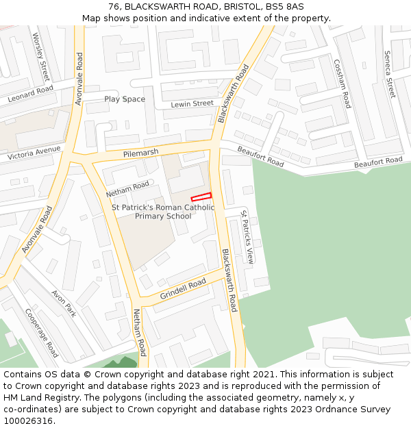 76, BLACKSWARTH ROAD, BRISTOL, BS5 8AS: Location map and indicative extent of plot