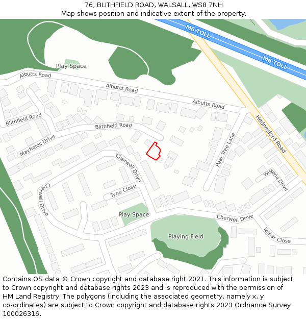 76, BLITHFIELD ROAD, WALSALL, WS8 7NH: Location map and indicative extent of plot