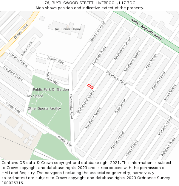 76, BLYTHSWOOD STREET, LIVERPOOL, L17 7DG: Location map and indicative extent of plot