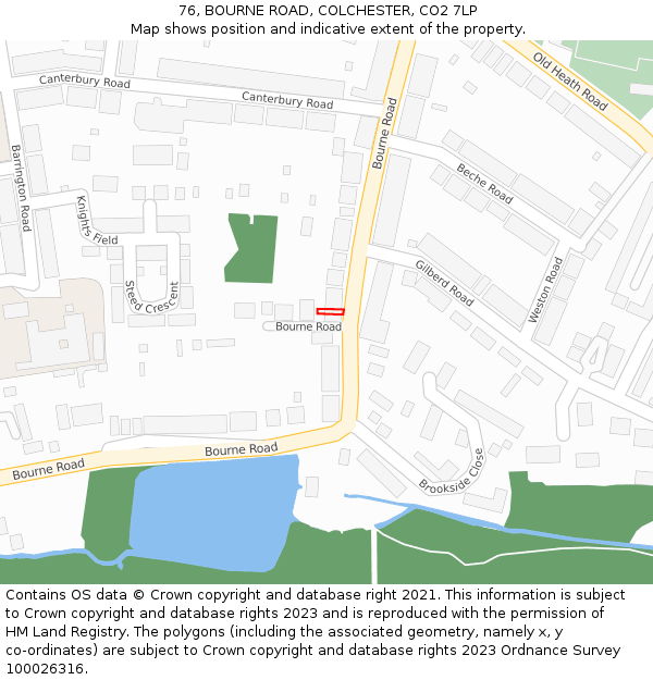 76, BOURNE ROAD, COLCHESTER, CO2 7LP: Location map and indicative extent of plot