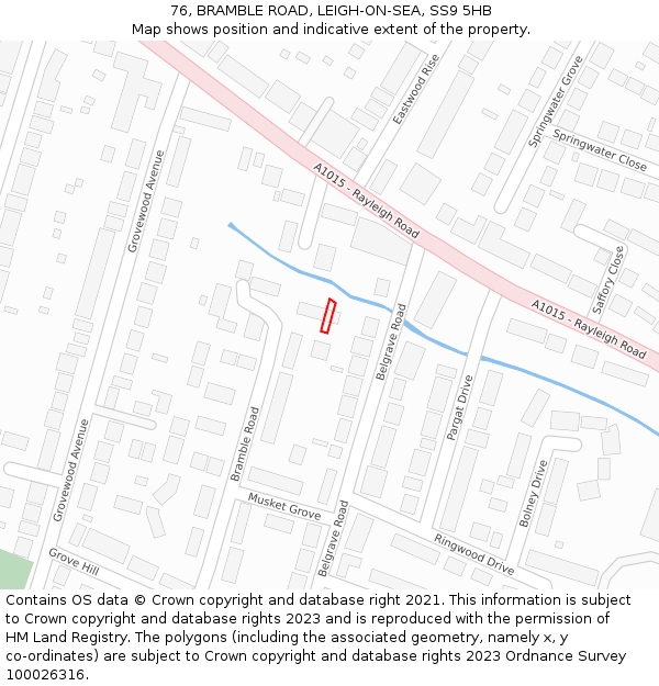 76, BRAMBLE ROAD, LEIGH-ON-SEA, SS9 5HB: Location map and indicative extent of plot