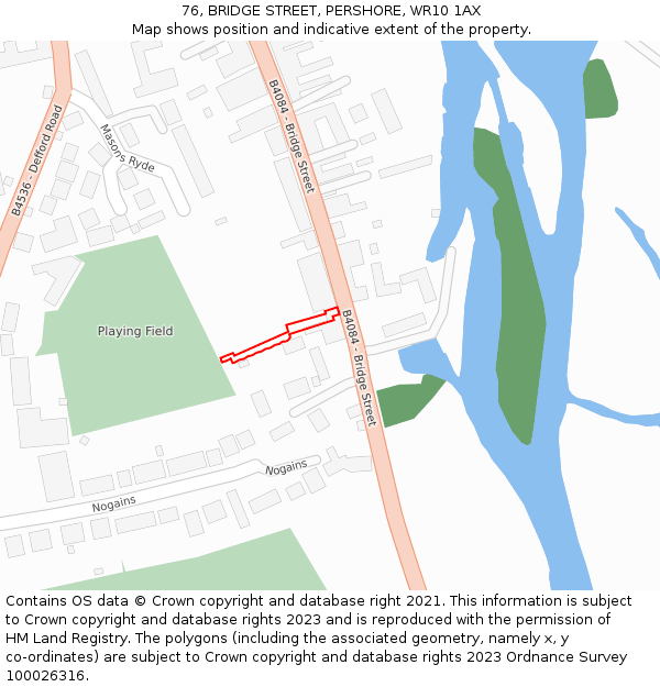 76, BRIDGE STREET, PERSHORE, WR10 1AX: Location map and indicative extent of plot