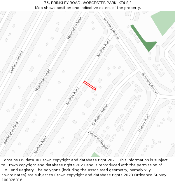 76, BRINKLEY ROAD, WORCESTER PARK, KT4 8JF: Location map and indicative extent of plot