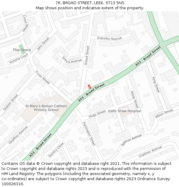 76, BROAD STREET, LEEK, ST13 5NS: Location map and indicative extent of plot