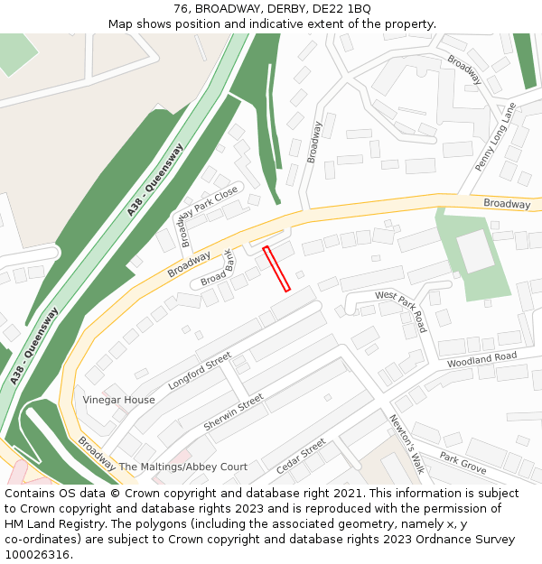 76, BROADWAY, DERBY, DE22 1BQ: Location map and indicative extent of plot