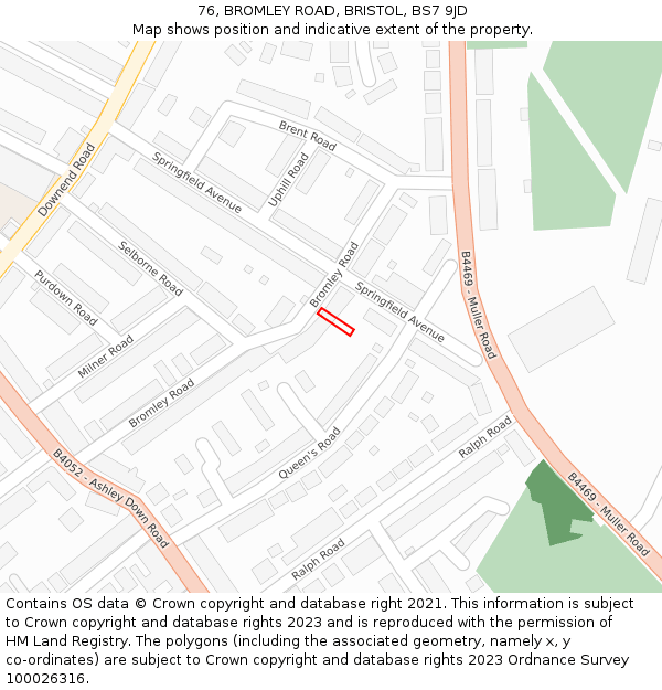 76, BROMLEY ROAD, BRISTOL, BS7 9JD: Location map and indicative extent of plot