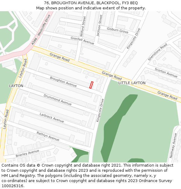 76, BROUGHTON AVENUE, BLACKPOOL, FY3 8EQ: Location map and indicative extent of plot
