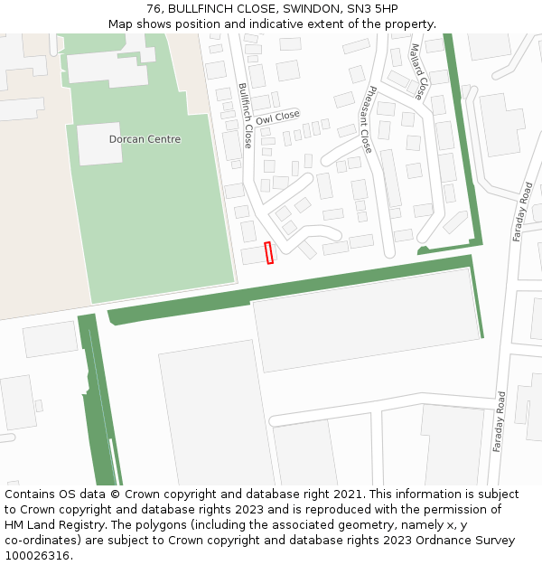 76, BULLFINCH CLOSE, SWINDON, SN3 5HP: Location map and indicative extent of plot