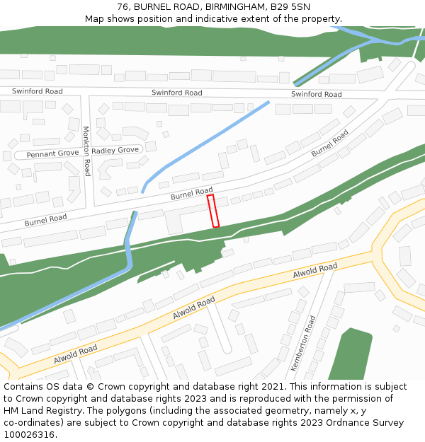 76, BURNEL ROAD, BIRMINGHAM, B29 5SN: Location map and indicative extent of plot