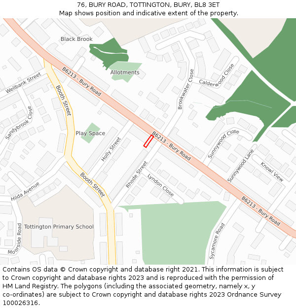 76, BURY ROAD, TOTTINGTON, BURY, BL8 3ET: Location map and indicative extent of plot