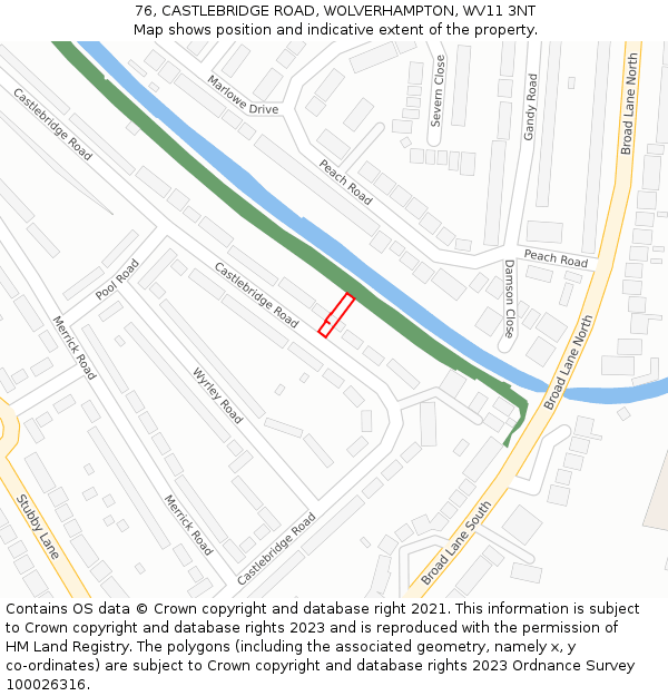 76, CASTLEBRIDGE ROAD, WOLVERHAMPTON, WV11 3NT: Location map and indicative extent of plot