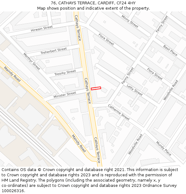 76, CATHAYS TERRACE, CARDIFF, CF24 4HY: Location map and indicative extent of plot