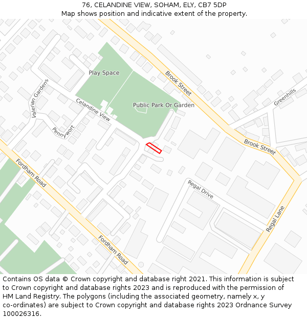 76, CELANDINE VIEW, SOHAM, ELY, CB7 5DP: Location map and indicative extent of plot