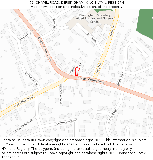 76, CHAPEL ROAD, DERSINGHAM, KING'S LYNN, PE31 6PN: Location map and indicative extent of plot
